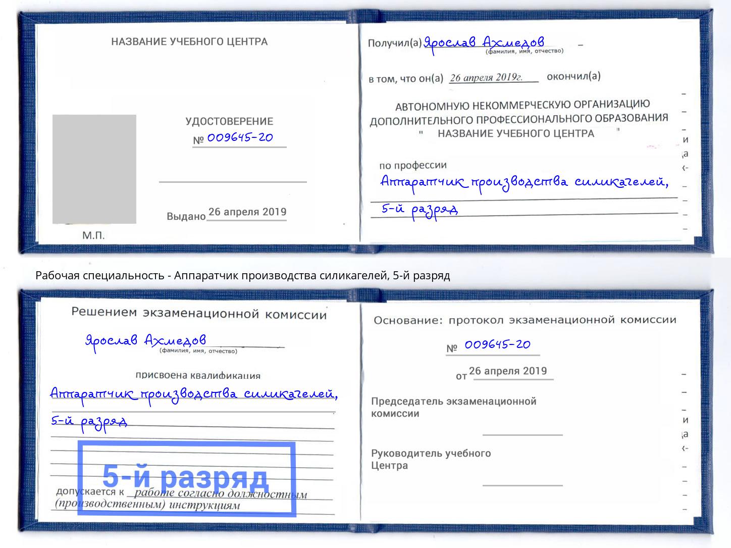 корочка 5-й разряд Аппаратчик производства силикагелей Избербаш