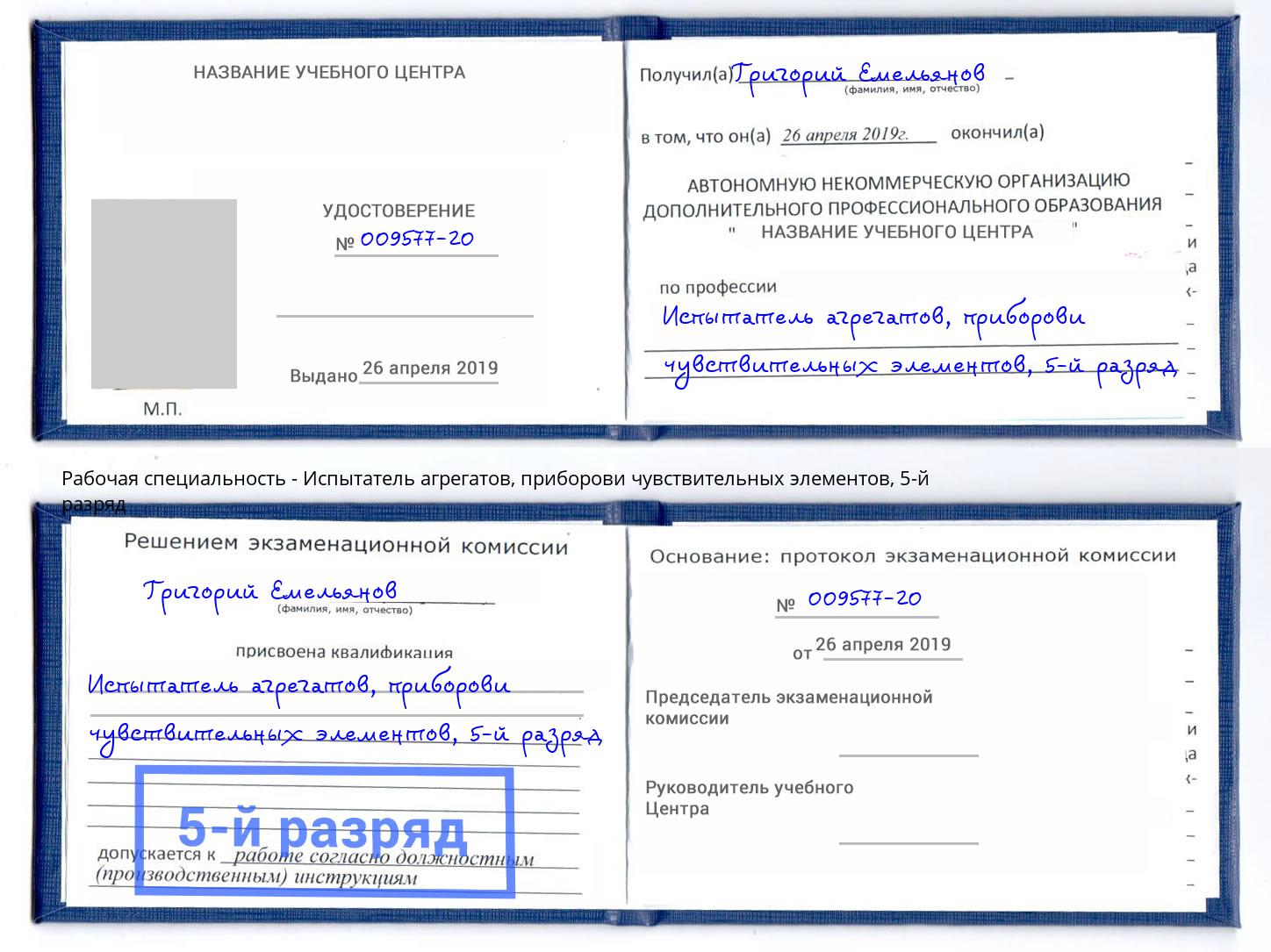 корочка 5-й разряд Испытатель агрегатов, приборови чувствительных элементов Избербаш