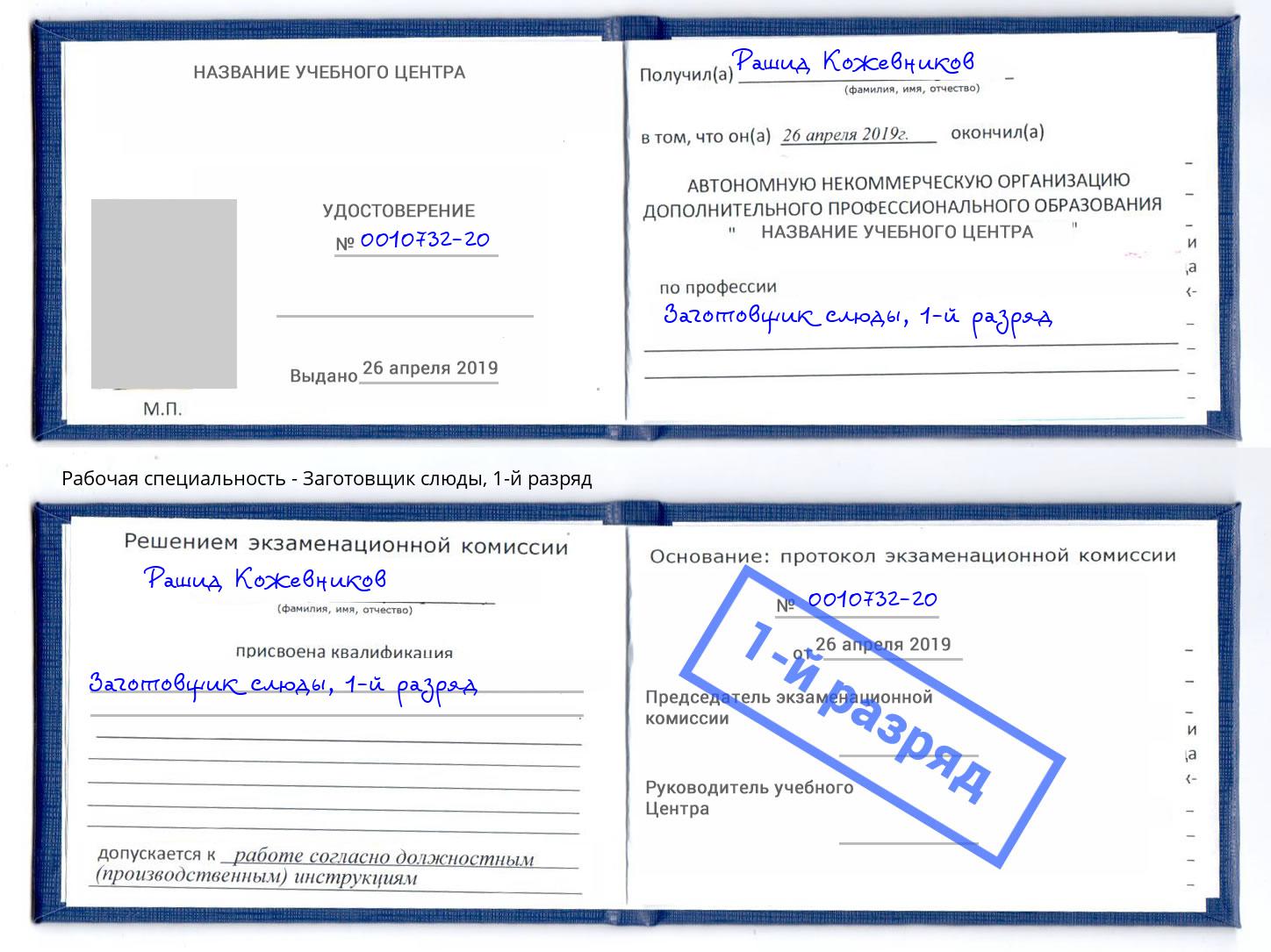 корочка 1-й разряд Заготовщик слюды Избербаш